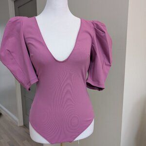 NWOT Free People Pink Puff Sleeve Bodysuit Small